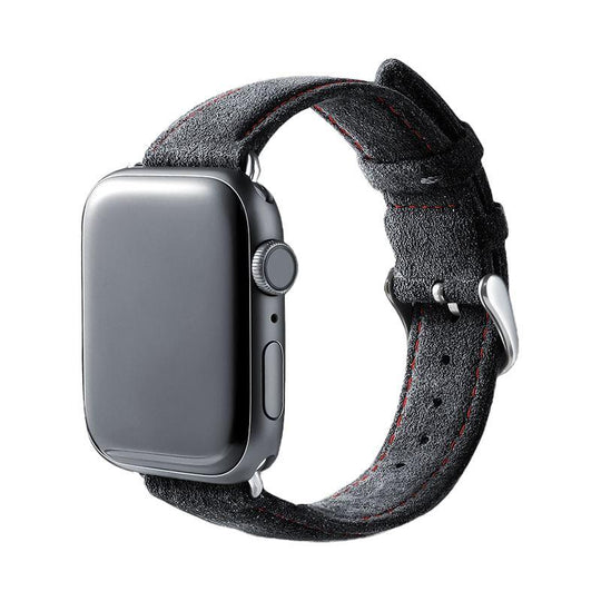 Alcantara Apple Watch Band With Buckle - Space Grey With Red Stitching - 38/40/41mm - Alcanside